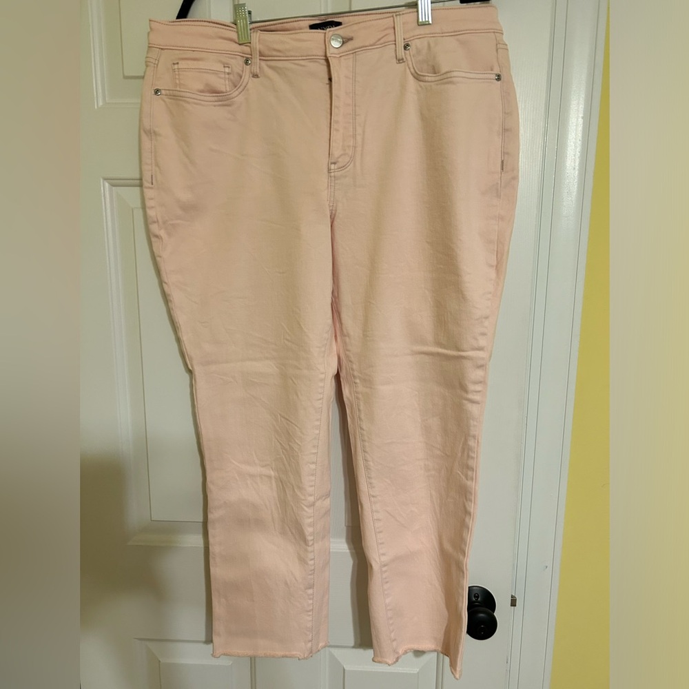NYDJ Sheri Slim Pink jeans, Sz 16W, 73% Cotton, Inseam 25”, rough edge